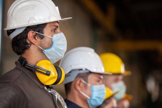 construction workers w/ face mask