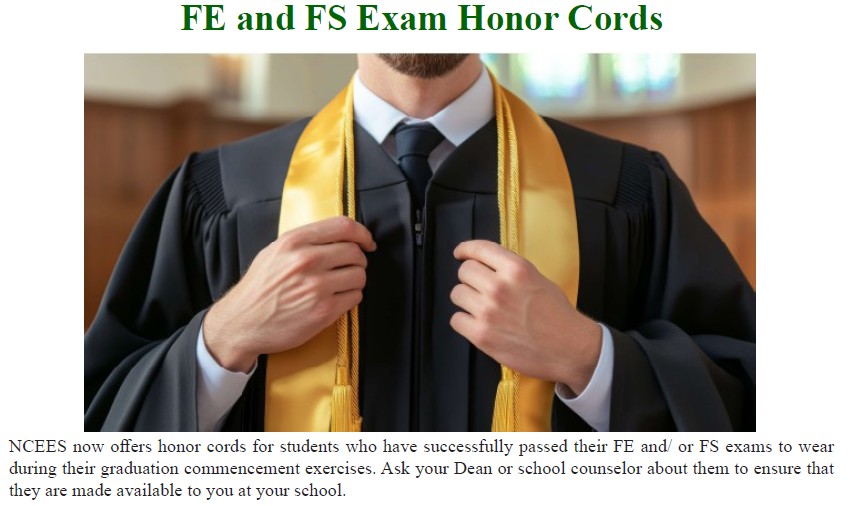 FE and FS Exam honor cords