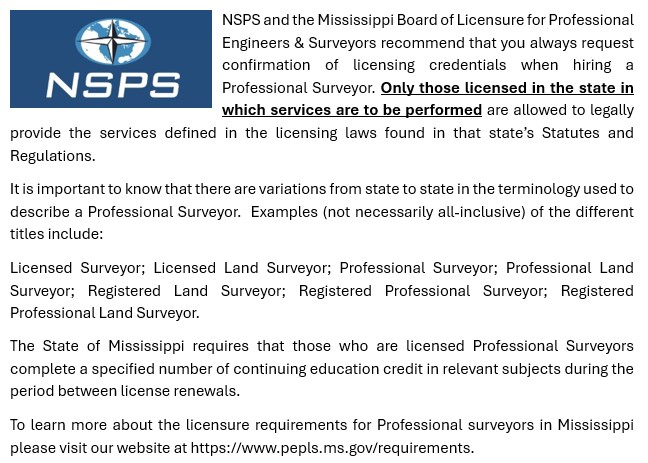 NSPS info on Professional Surveyors